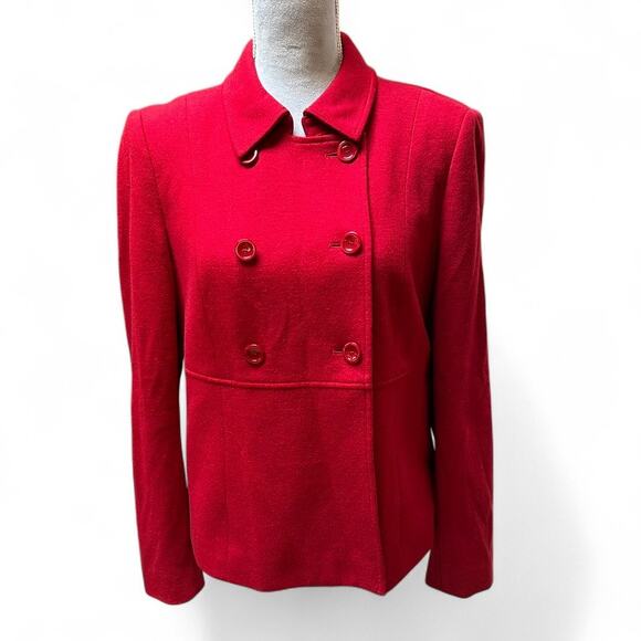 TALBOTS Red Wool Blend Double Breasted Peacoat Blazer Jacket Size 10 - Picture 1 of 7